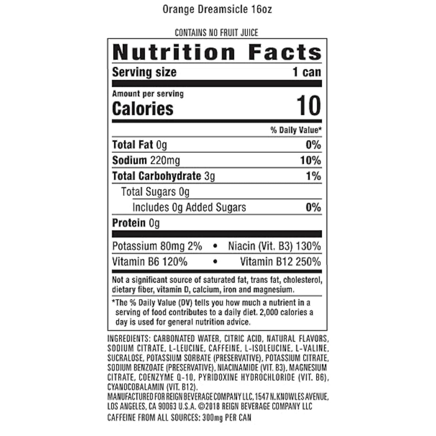 Reign Total Body Fuel, Orange Dreamsicle, Fitness & Performance Drink, 16 Fl Oz (Pack of 12)