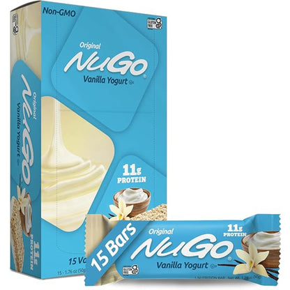 NuGo Protein Bar, Vanilla Yogurt, 11g Protein, 170 Calories, Gluten Free, 1.76 Ounce each, 15 Count (Pack of 1)