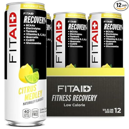 FITAID Recovery Blend, BCAAs, Vitamin B6, B12, Glucosamine, Electrolytes, 100% Clean, Paleo, B-Complex, Citrus Medley, No Sucralose, 12-oz. cans (Pack of 12)