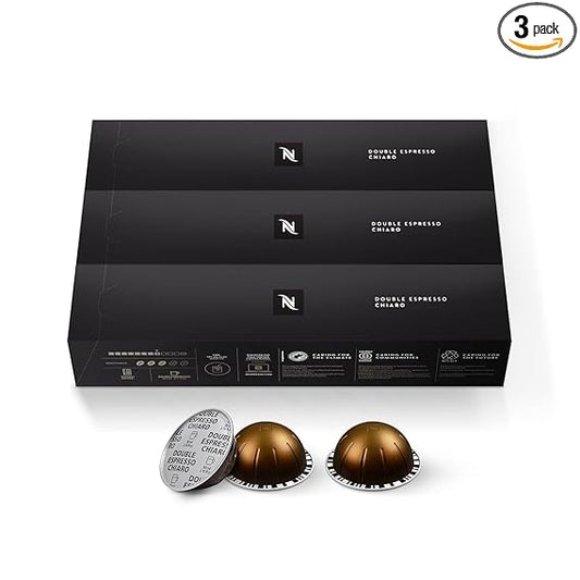Nespresso Capsules Vertuo, Double Espresso Chiaro, Medium Roast Espresso Coffee, 30-Count Coffee Pods, Brews 2.7oz.