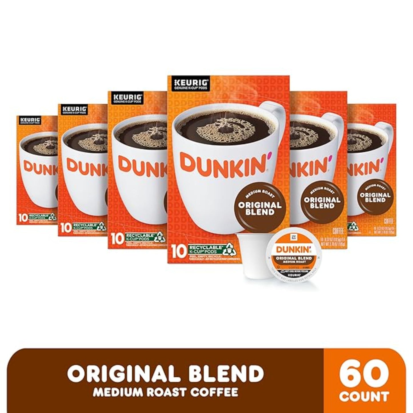 Dunkin' Original Blend Medium Roast Coffee, 60 Keurig K-Cup Pods