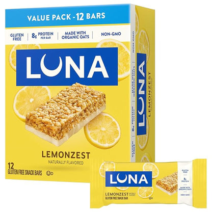 LUNA Bar - LemonZest Flavor - Gluten Free Snack Bars - Non-GMO - Protein Bars - Made with Organic Oats - Value Pack (12 Pack)