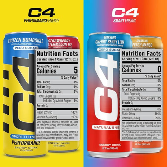 Cellucor C4 Performance & Smart Energy Drink Official Variety Pack | Zero Sugar Carbonated Preworkout Energy | 150+200mg Caffeine with Beta Alanine | 4 Flavors | 12 Fl Oz (12 Pack)