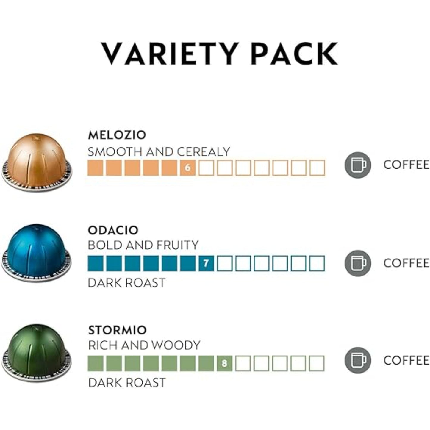 Nespresso Capsules Vertuo, Variety Pack, Medium and Dark Roast Coffee, 30 Count Coffee Pods, Brews 7.8 oz.