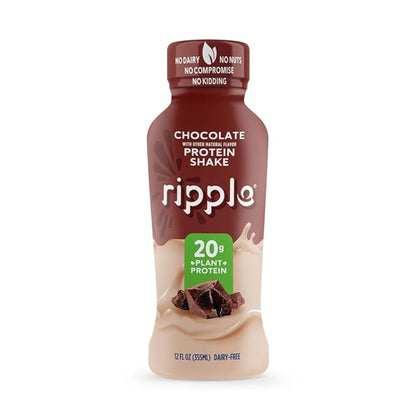 Ripple Vegan Protein Shake | Chocolate | 20g Nutritious Plant Based Pea Protein | Shelf Stable | No GMOs, Soy, Nut, Gluten, Lactose | 12 Oz, 12 Pack