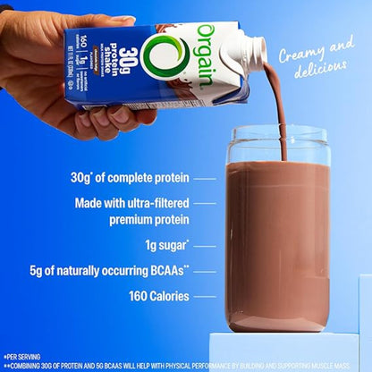 Orgain 30g High Protein Shake, Dairy Isolate Milk Protein, Chocolate Fudge, 5g BCAAs, 1g Sugar Per Serving, Meal Replacement, Ready to Drink, Keto Friendly, Gluten-Free 11 Fl Oz (Pack of 12)