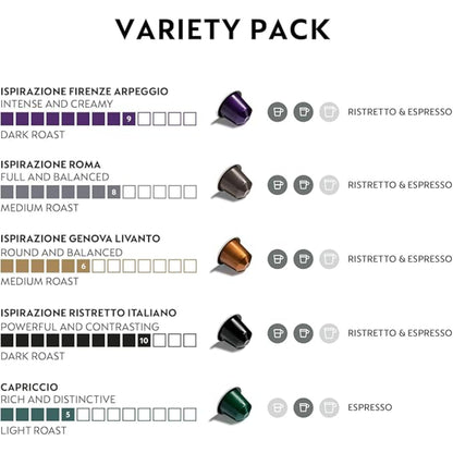 Nespresso Capsules Original Line, Ispirazione Variety Pack, Medium & Dark Roast Espresso Coffee, 50 Count Coffee Pods