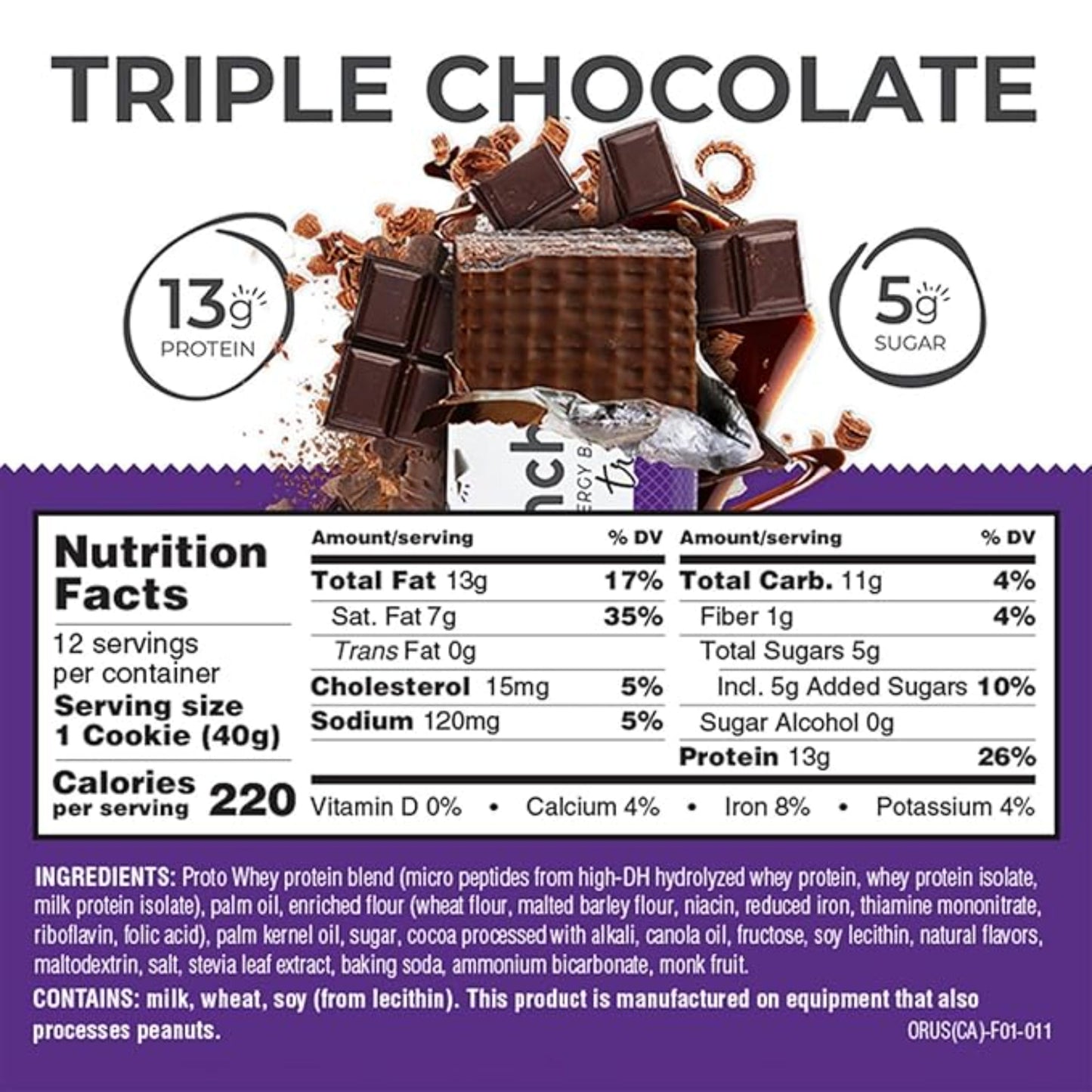Power Crunch Protein Wafer Bars, High Protein Snacks with Delicious Taste, Triple Chocolate, 1.4 Ounce (12 Count)