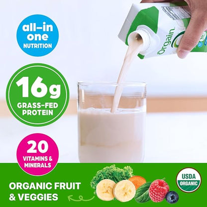 Orgain Organic Nutritional Protein Shake, Vanilla Bean - 16g Grass Fed Whey Protein, Meal Replacement, 20 Vitamins & Minerals, Fruits & Vegetables, Gluten Free, Non-GMO, 11 Fl Oz (12 Pack)