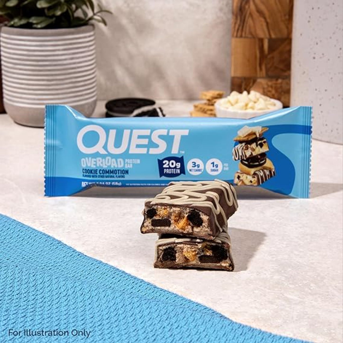 Quest Nutrition Overload Protein Bars, Cookie Commotion, 20g Protein, 1g Sugar, 3g Net Carbs, Gluten Free, 12 Count