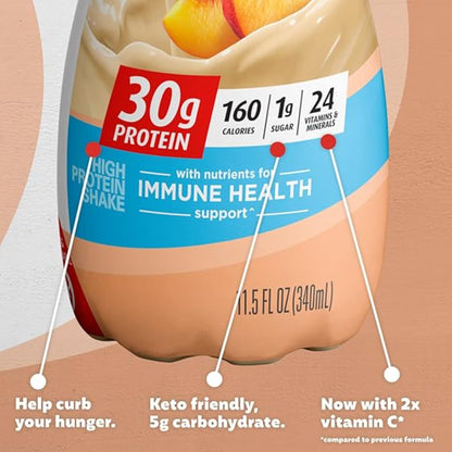 Premier Protein Shake 30g 1g Sugar 24 Vitamins Minerals Nutrients to Support Immune Health, Peaches & Cream, 11.5 Fl Oz (Pack of 12), Total 138 Fl Oz